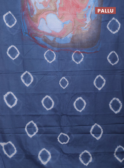 Batik cotton saree multi colour and bluish grey with allover prints and batik printed border