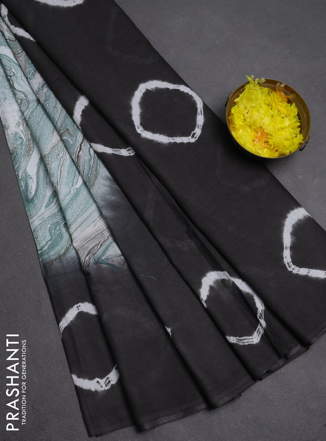 Batik cotton saree multi colour and dark grey with allover prints and batik printed border