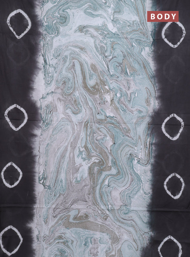Batik cotton saree multi colour and dark grey with allover prints and batik printed border