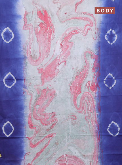 Batik cotton saree multi colour and blue with allover prints and batik printed border
