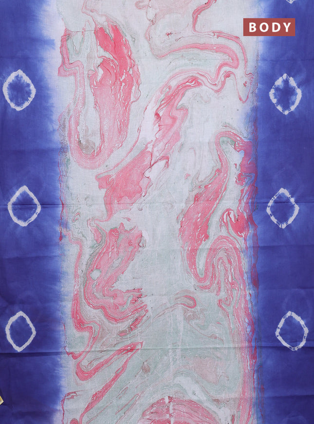 Batik cotton saree multi colour and blue with allover prints and batik printed border