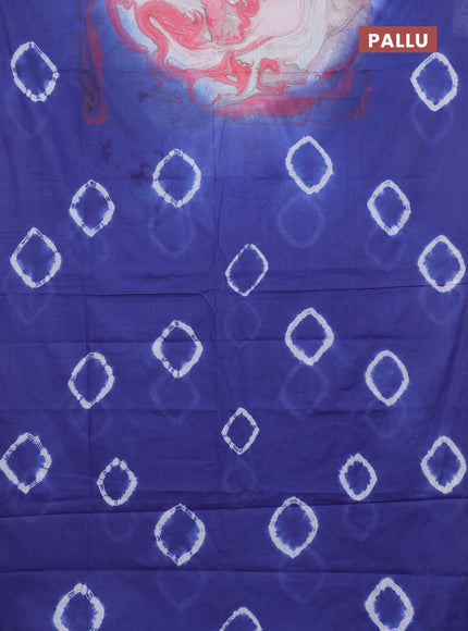 Batik cotton saree multi colour and blue with allover prints and batik printed border