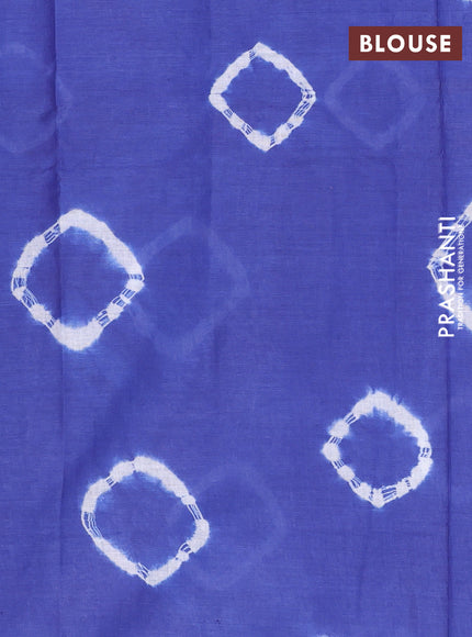 Batik cotton saree multi colour and blue with allover prints and batik printed border