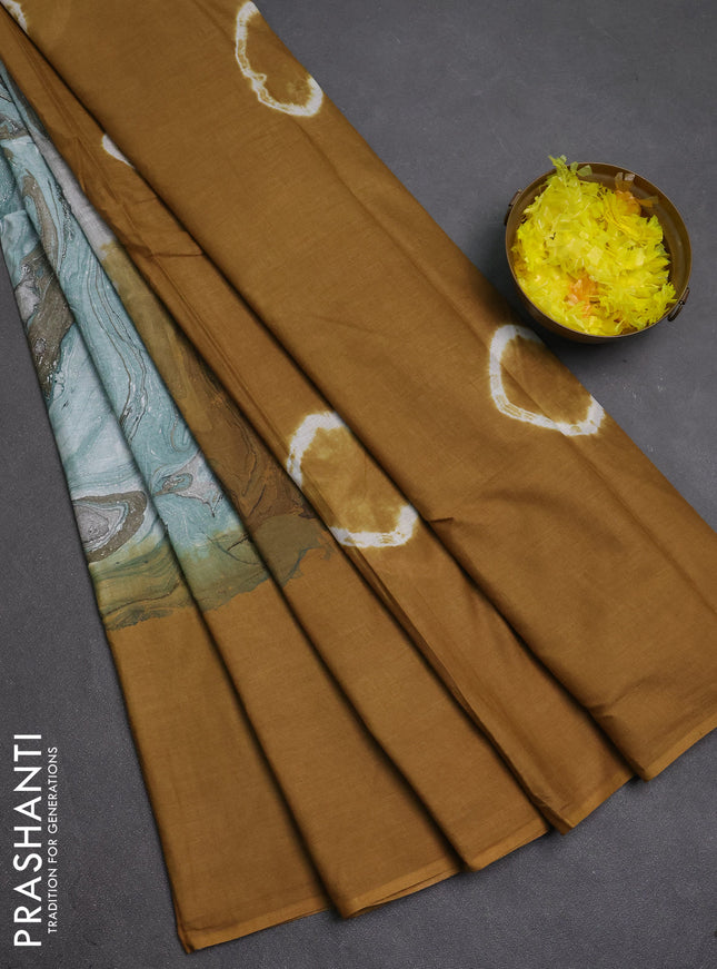 Batik cotton saree multi colour and dark mustard with allover prints and batik printed border