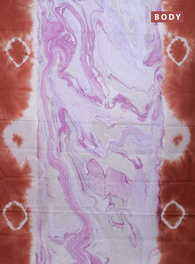 Batik cotton saree multi colour and rustic orange with allover prints and batik printed border