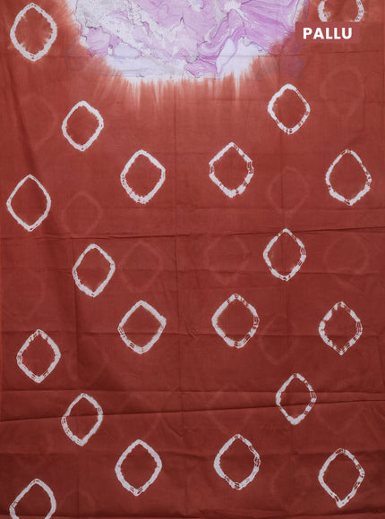 Batik cotton saree multi colour and rustic orange with allover prints and batik printed border