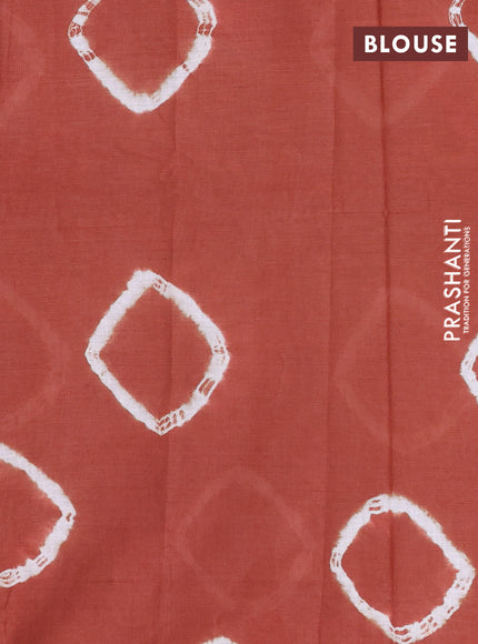 Batik cotton saree multi colour and rustic orange with allover prints and batik printed border