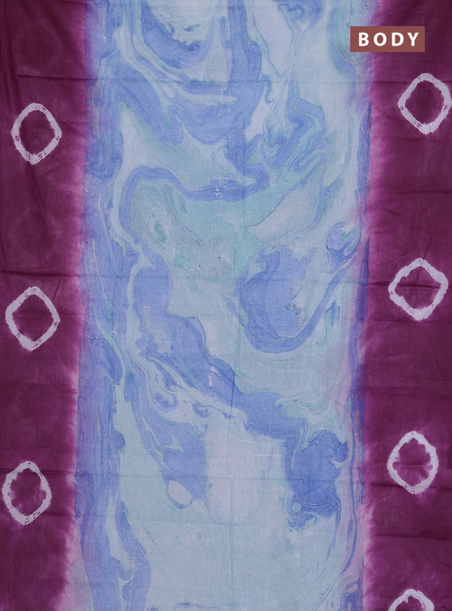 Batik cotton saree multi colour and purple with allover prints and batik printed border