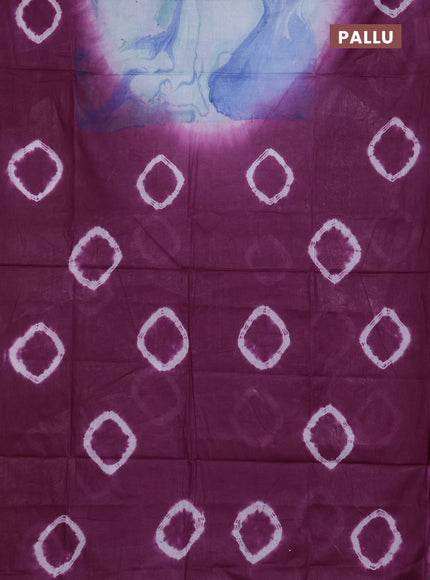 Batik cotton saree multi colour and purple with allover prints and batik printed border