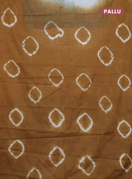 Batik cotton saree multi colour and dark mustard with allover prints and batik printed border