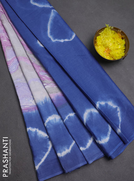 Batik cotton saree multi colour and blue  with allover prints and batik printed border