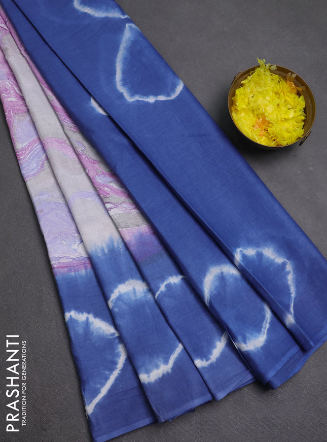 Batik cotton saree multi colour and blue  with allover prints and batik printed border