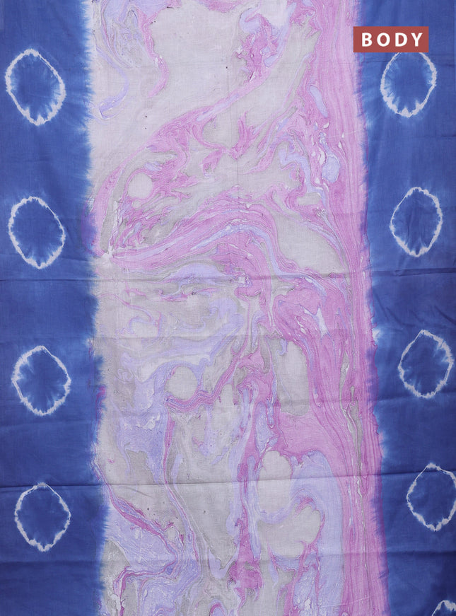 Batik cotton saree multi colour and blue  with allover prints and batik printed border