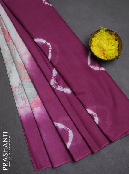 Batik cotton saree multi colour and magenta pink with allover prints and batik printed border