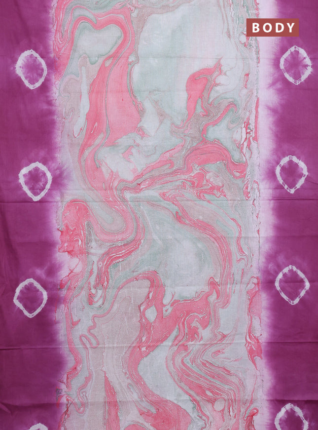 Batik cotton saree multi colour and magenta pink with allover prints and batik printed border