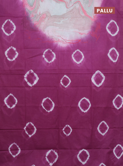 Batik cotton saree multi colour and magenta pink with allover prints and batik printed border