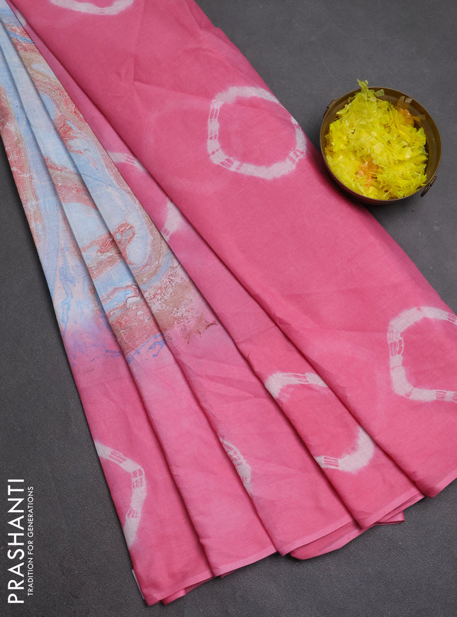 Batik cotton saree multi colour and pink shade with allover prints and batik printed border