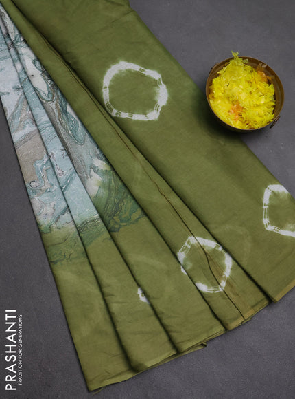 Batik cotton saree multi colour and mehendi green with allover prints and batik printed border