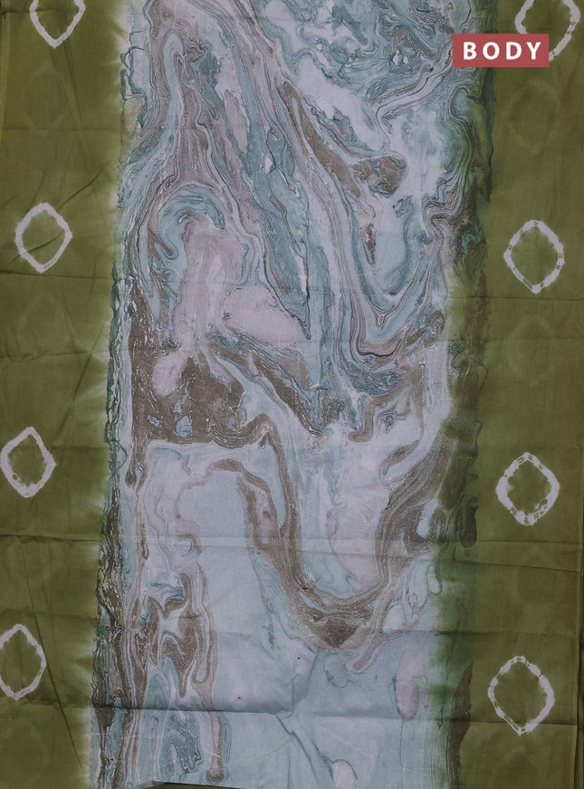 Batik cotton saree multi colour and mehendi green with allover prints and batik printed border