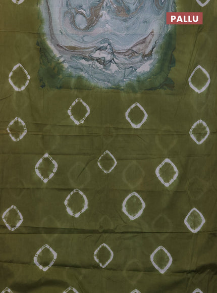 Batik cotton saree multi colour and mehendi green with allover prints and batik printed border