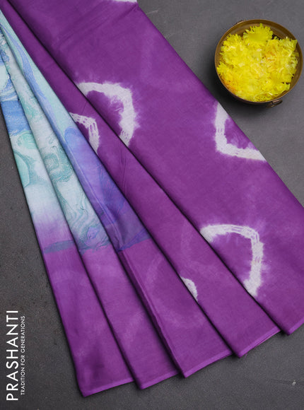 Batik cotton saree multi colour and purple with allover prints and batik printed border
