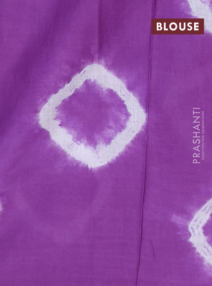 Batik cotton saree multi colour and purple with allover prints and batik printed border