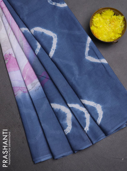 Batik cotton saree multi colour and grey with allover prints and batik printed border