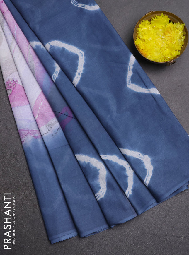 Batik cotton saree multi colour and grey with allover prints and batik printed border