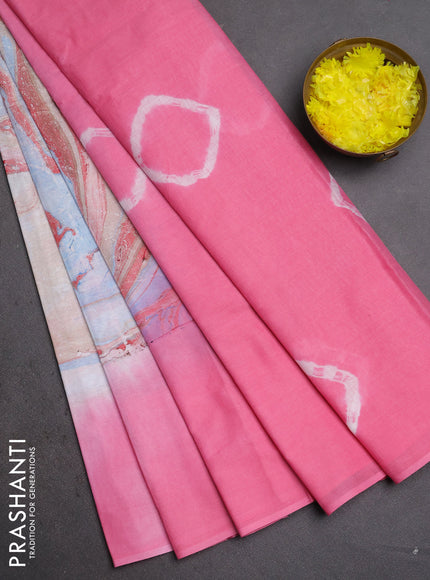 Batik cotton saree multi colour and pink shade with allover prints and batik printed border