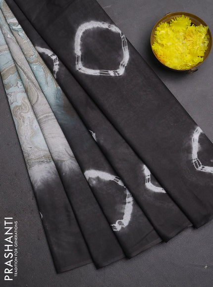Batik cotton saree multi colour and elephant grey with allover prints and batik printed border