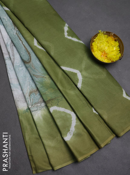 Batik cotton saree multi colour and mehendi green with allover prints and batik printed border