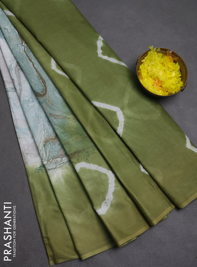 Batik cotton saree multi colour and mehendi green with allover prints and batik printed border
