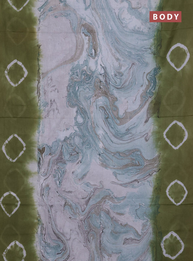 Batik cotton saree multi colour and mehendi green with allover prints and batik printed border