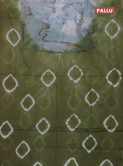 Batik cotton saree multi colour and mehendi green with allover prints and batik printed border