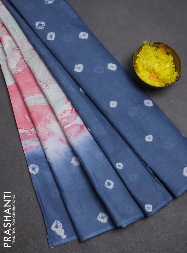 Batik cotton saree multi colour and grey with allover prints and batik printed border