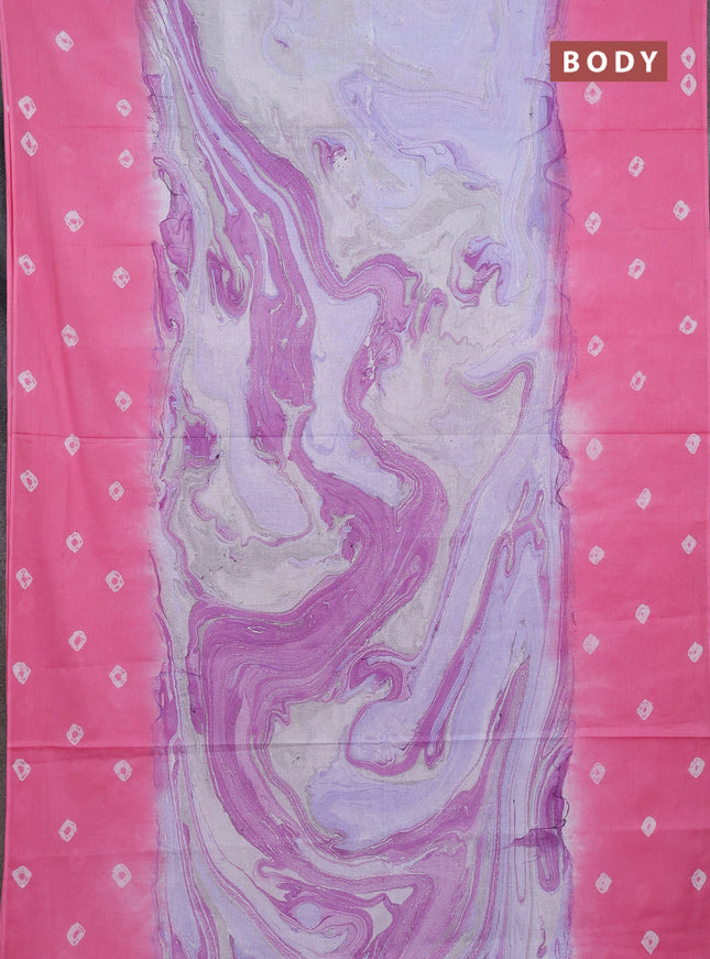 Batik cotton saree multi colour and light pink with allover prints and batik printed border