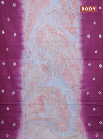 Batik cotton saree multi colour and purple with allover prints and batik printed border