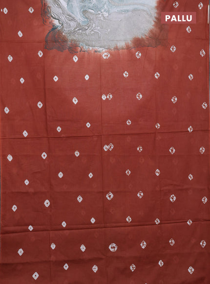 Batik cotton saree multi colour and rustic orange with allover prints and batik printed border