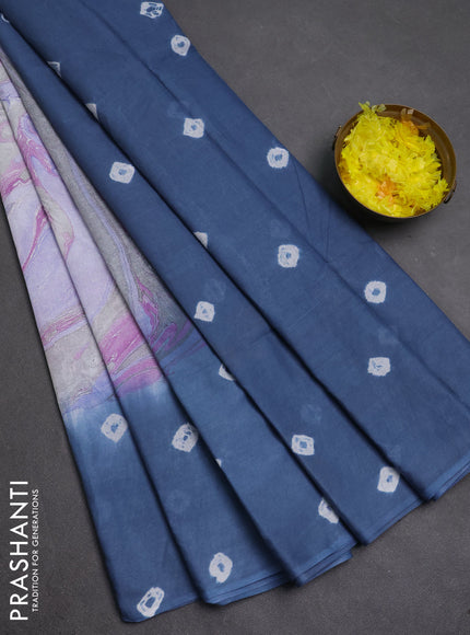 Batik cotton saree multi colour and grey with allover prints and batik printed border