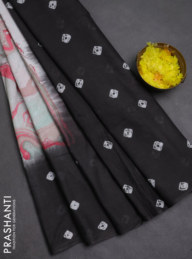 Batik cotton saree multi colour and dark grey with allover prints and batik printed border