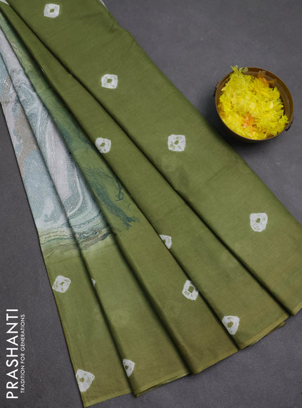 Batik cotton saree multi colour and mehendi green with allover prints and batik printed border