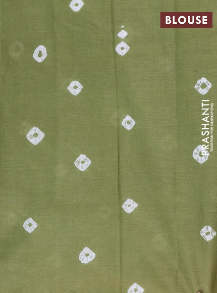 Batik cotton saree multi colour and mehendi green with allover prints and batik printed border