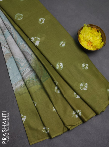 Batik cotton saree multi colour and mehendi green with allover prints and batik printed border