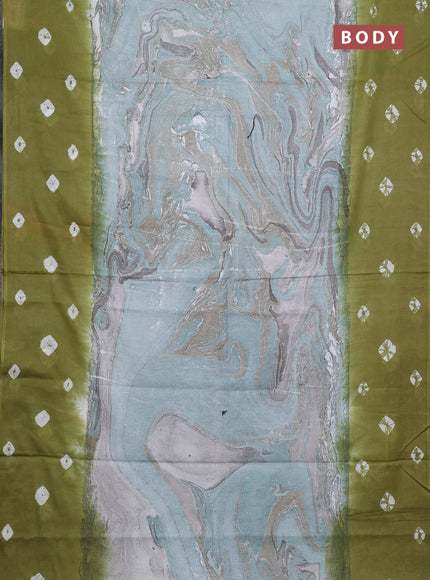 Batik cotton saree multi colour and mehendi green with allover prints and batik printed border