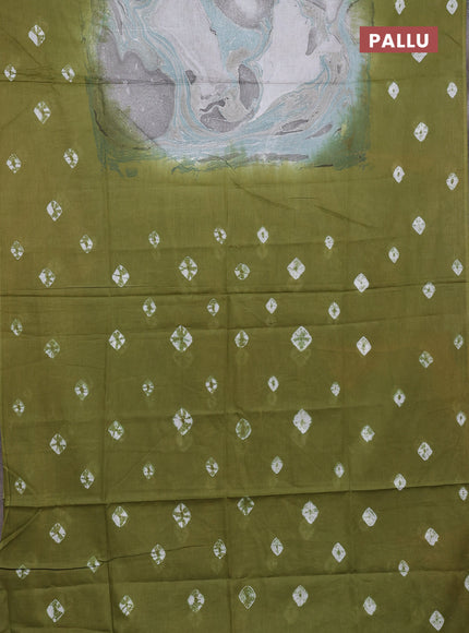 Batik cotton saree multi colour and mehendi green with allover prints and batik printed border