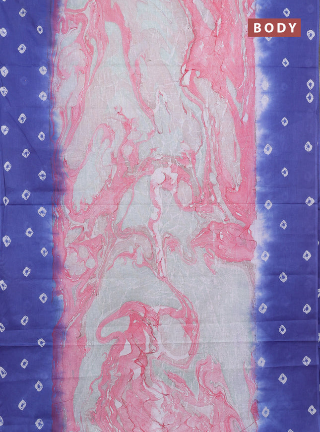 Batik cotton saree multi colour and blue with allover prints and batik printed border