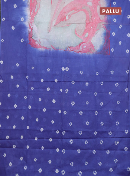 Batik cotton saree multi colour and blue with allover prints and batik printed border