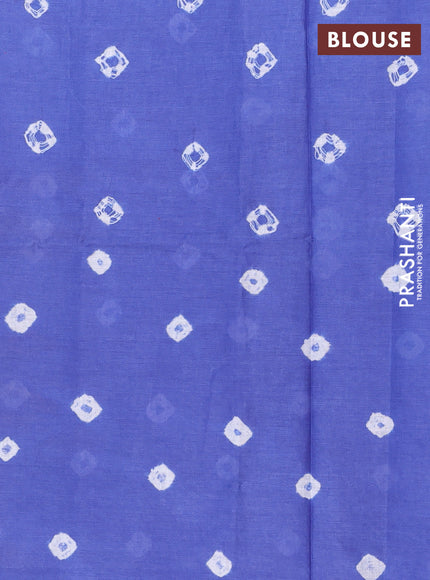 Batik cotton saree multi colour and blue with allover prints and batik printed border