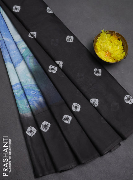 Batik cotton saree multi colour and black with allover prints and batik printed border