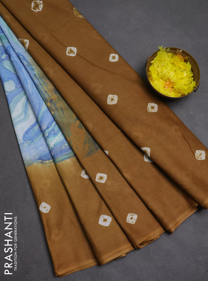 Batik cotton saree multi colour and dark mustard with allover prints and batik printed border